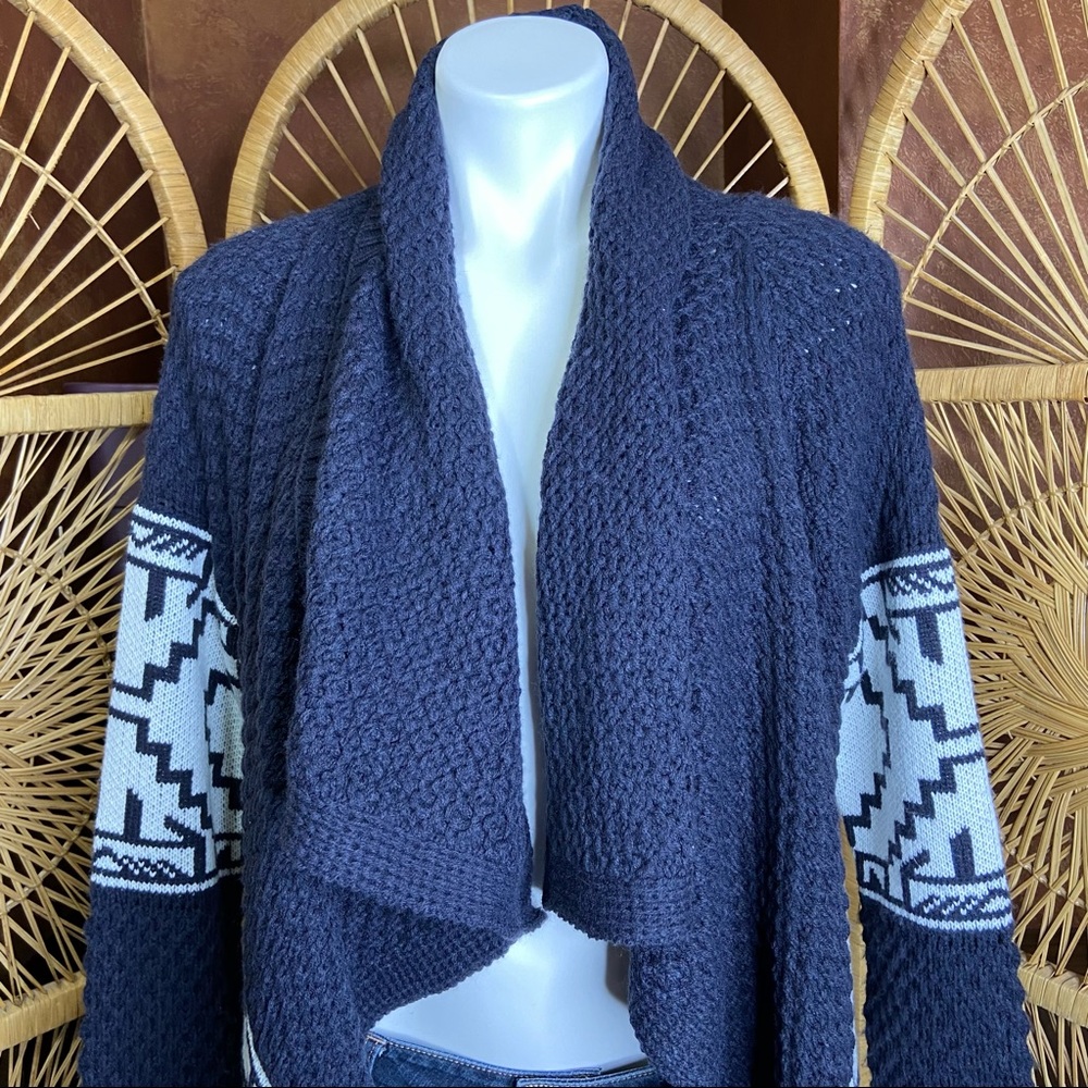 KATE COLLECTION Aztec Print Waterfall Cardigan Sweater Navy White Large - Picture 2 of 12